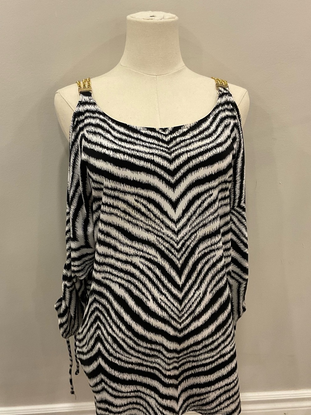 Michael kors Cold-Shoulder Zebra Print Top with Gold Chain Straps